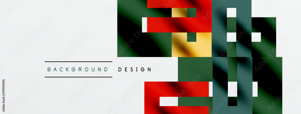 Obraz premium Abstract geometric shapes overlap, creating dynamic visual composition. Colors include green, red, gold, gray, white. Minimalist design elements present.
