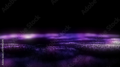 Music color wave of particles and lines. Big data visualization. Abstract blue background with a dynamic wave. 3d rendering.