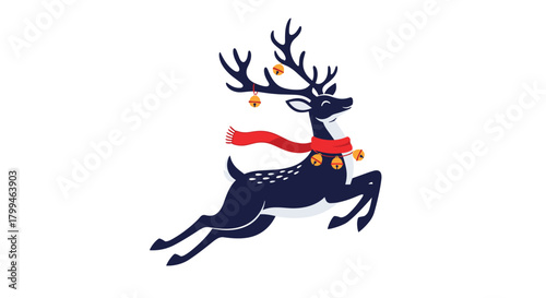 Festive Reindeer Silhouette with Red Scarf and Ornaments.