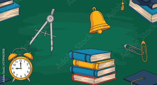 School Supplies and Education Themed Background Illustration.