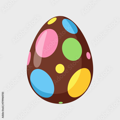 Colorful chocolate Easter egg with polka dots on light background  
