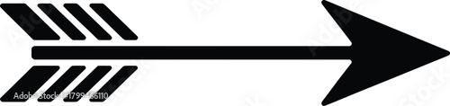 Black arrow icon with fletching detail pointing right, symbolizing direction, movement, navigation, progress, target, and achievement.