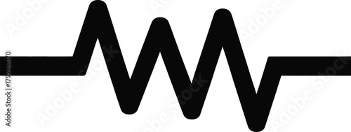 Electrical resistor circuit component symbol icon isolated on white. black zig-zag line graphic for electronics schematics, current flow control element.