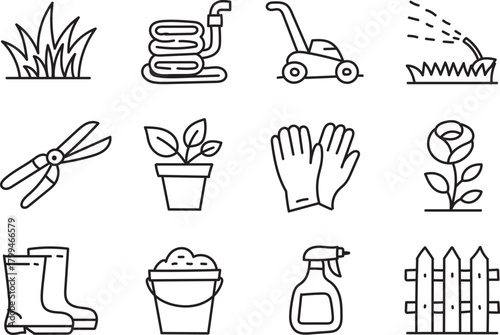 Minimal Hand-Drawn Gardening and Yard Work Line Icons