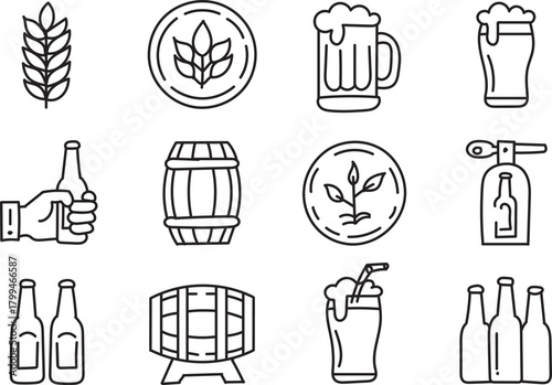 Minimal Hand-Drawn Beer and Brewery Line Icons Set