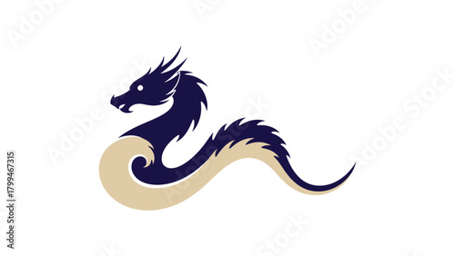 Flat dragon silhouette logo, minimal bold vector, two tone style, clean white background.