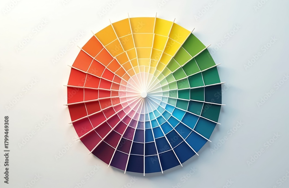 Obraz premium Colorful circular palette fan displays full spectrum. Each segment offers distinct shade for art, design, or paint choice. Aids in visual selection process for creative projects.