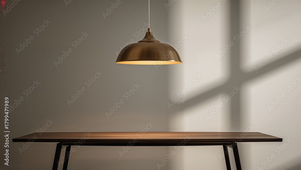 Obraz premium Elegant Pendant Light Over Contemporary Wooden Table in Minimalist Room
