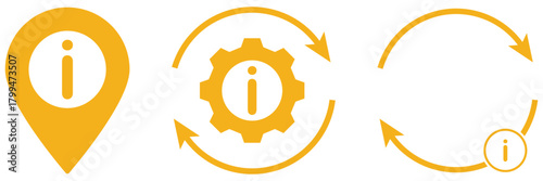 Info, Settings, and Update Icon Set. User Interface Vector Collection. information icon set. info button. info symbol flat style. Set of contact us icons. Contact and communication icons. Contact info