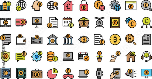 Collection of colorful cryptocurrency and finance icons on a black background