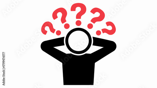 Confused Person with Question Marks Illustration Representing Uncertainty and Problem Solving in Business and Personal Life Scenarios