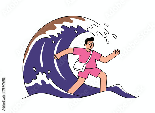 A man experiencing a panic attack, embodying the psychological concepts of fear and anxiety, grappling with mental disorders and misfortunes, depicted in a flat vector illustration set against a