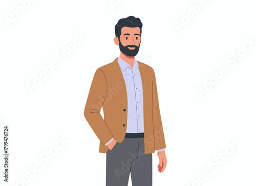 A Muslim Arab man in a modern outfit, a Saudi Arabian businessman in casual attire, and an Eastern business professional in stylish clothing are depicted in a flat vector illustration on a white
