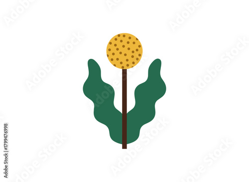 A flower plant featuring a wildflower spike, leaves, and stem, depicted as a stylized floral branch with bloom, serving as a decorative nature sprig and modern botanical decoration in a flat vector