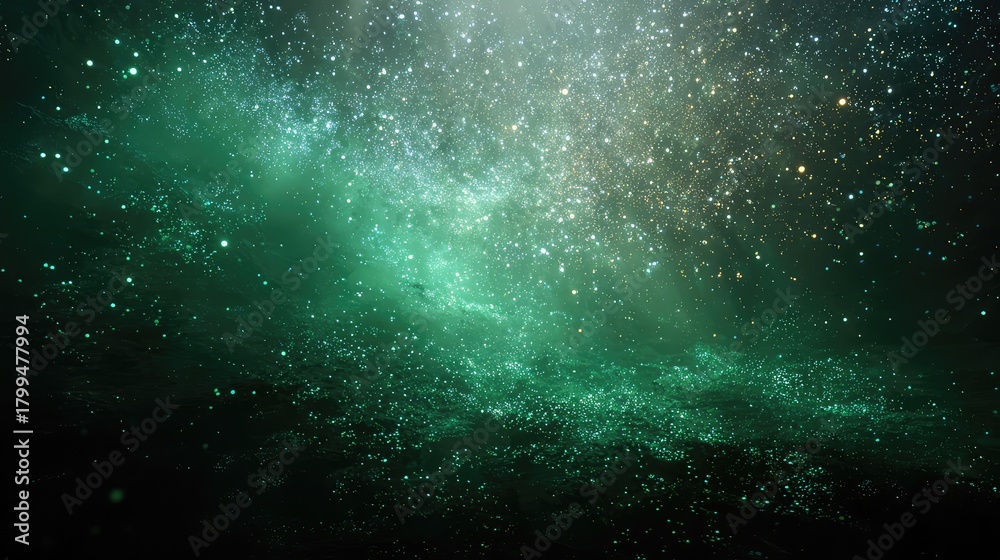 Obraz premium Green nebula in deep space with glittering stars