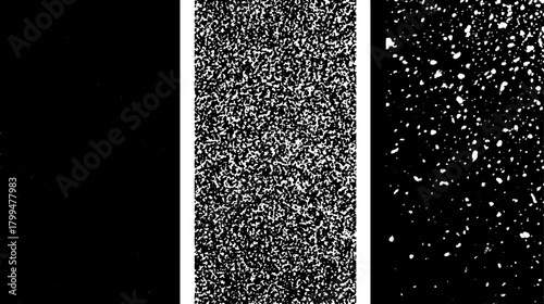 Grunge texture overlay set. Distressed black and white vector illustration for graphic design use, featuring unique patterns and visuals.