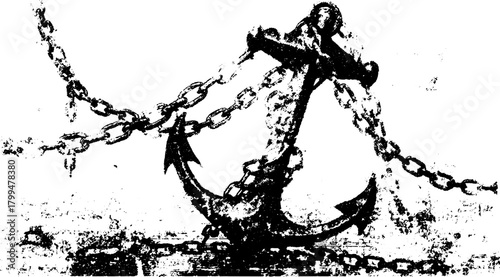 Vintage anchor silhouette with a chain. Engraving vector illustration perfect for marine-themed graphic designs.