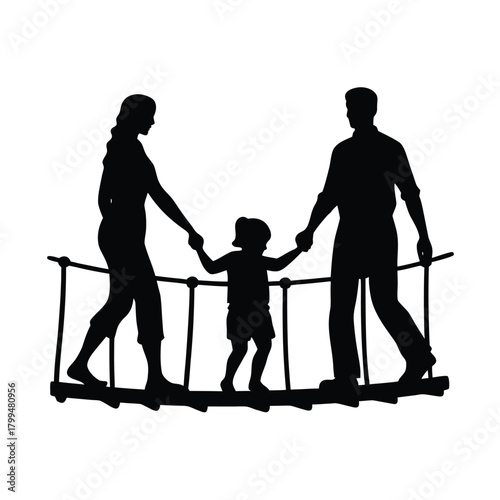Family Journey and Security Concept Silhouette Vector Illustration