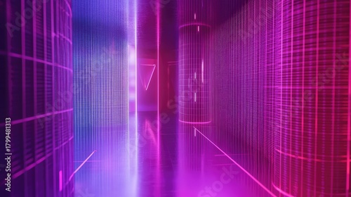 Fototapeta Naklejka Na Ścianę i Meble -  Digital data grid tunnel in virtual reality