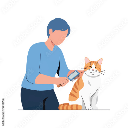 Person Brushing a Happy Orange Tabby Cat