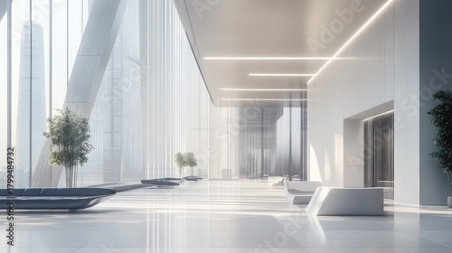 Modern building lobby with minimalist architecture and natural light
