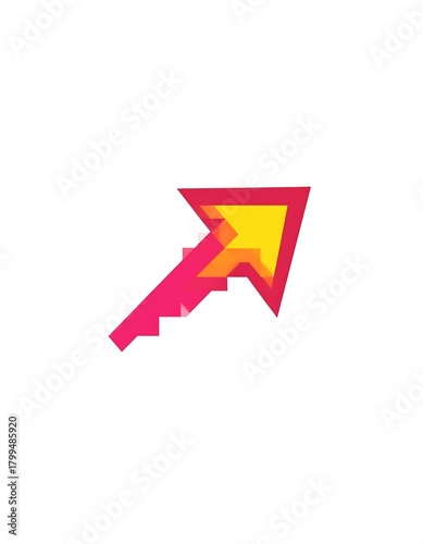 Free Download A vibrant, pixelated arrow pointing diagonally upwards, showcasing a blend of fiery colors against a white background - GFXLoad