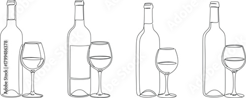 Elegant Minimal Wine Bottle and Glass Line Art for Modern Kitchen and Bar Decor