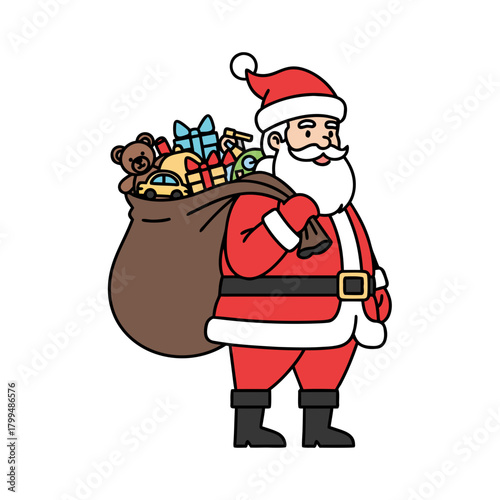 Santa Claus vector illustration carrying sack