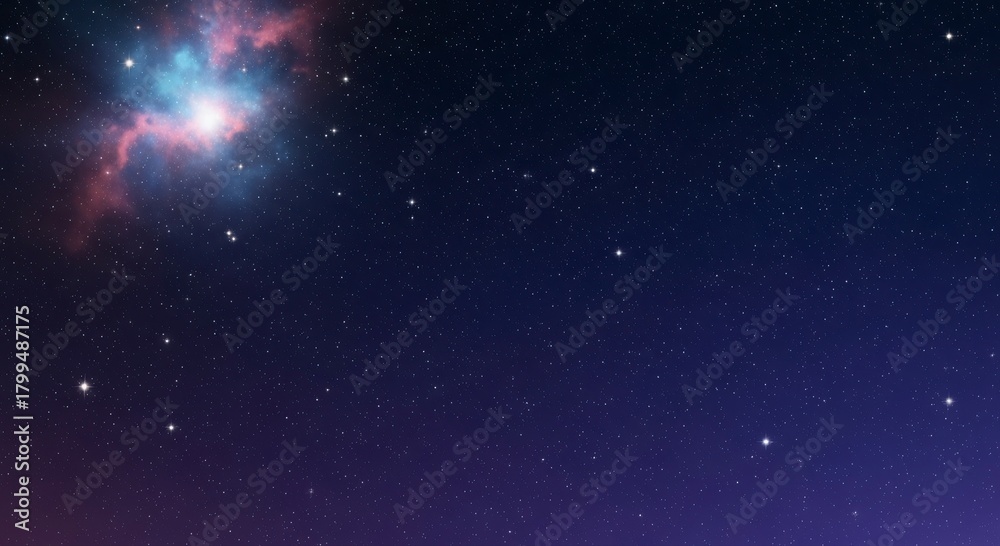 Obraz premium A vibrant nebula glows brightly in the vast, star-filled expanse of the dark night sky, showcasing cosmic beauty.
