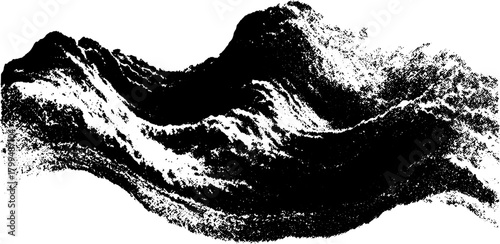 Mountain landscape in black and white with textured strokes. This vector illustration features an abstract ridge and simple elevation design.