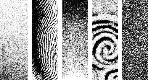 Abstract texture pattern in black and white with varying dot styles and gradients. Simple vector illustration showcasing minimal design.