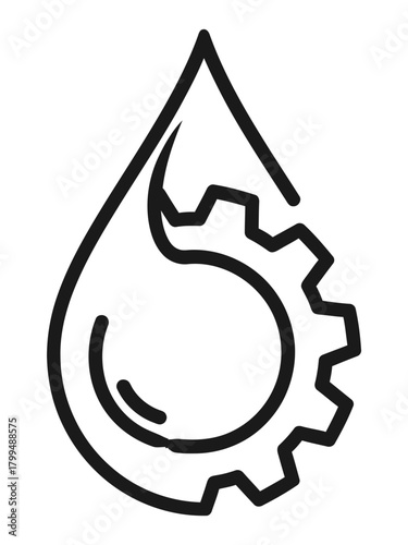 Oil drop with gear inside, representing industry, engineering, and lubrication isolated on