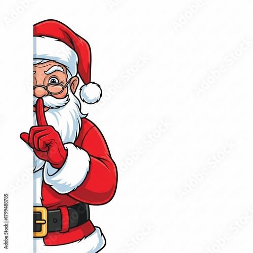 Santa claus peeking around a corner isolated on white background