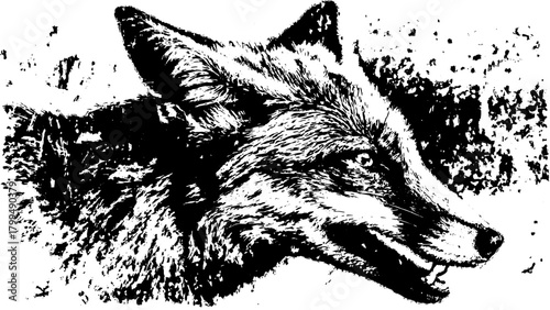 Wolf portrait in black and white. Detailed animal drawing showcasing nature's elegance in a vector illustration set.