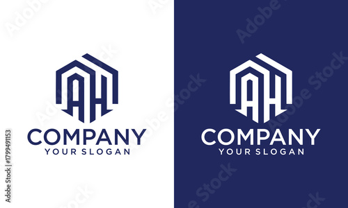 Creative Initial AH in Hexagon logo vector. Letter AH box design logo