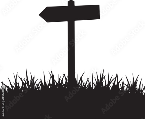 Black silhouette directional signpost in grass vector