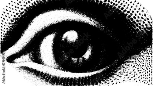 Detailed eye illustration in black and white. This smooth graphic vector set showcases a minimal style and distinct texture.