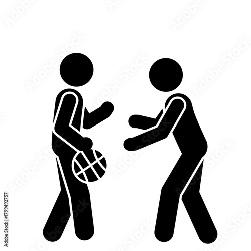 Stick Figure Playing Basketball On The Court