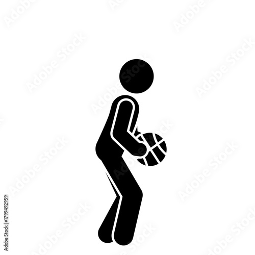 Stick Figure Shooting Basketball Toward The Hoop