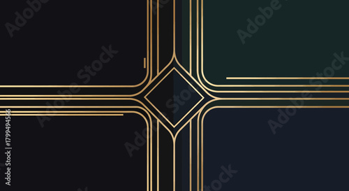 Luxurious abstract geometric background with elegant golden lines in an Art Deco style. Modern vector illustration with a symmetrical pattern