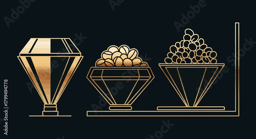 Golden Diamond Containers Beans, Grains, and Berries - A Stylish Vector Illustration