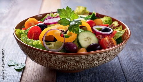 colorful vegetable salad in a decorative bowl