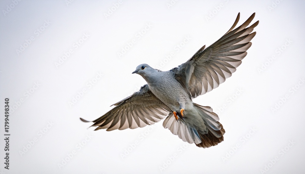 Fototapeta premium a graceful gray bird in mid flight against a white background showcasing its wings