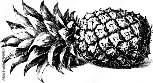 Pineapple illustration. Vintage engraving of a fruit showcasing black and white line art. Classic vector design for craft and decoration set.