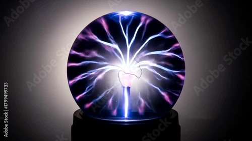 Electric Plasma Ball Lamp Generating Colorful Lightnings.