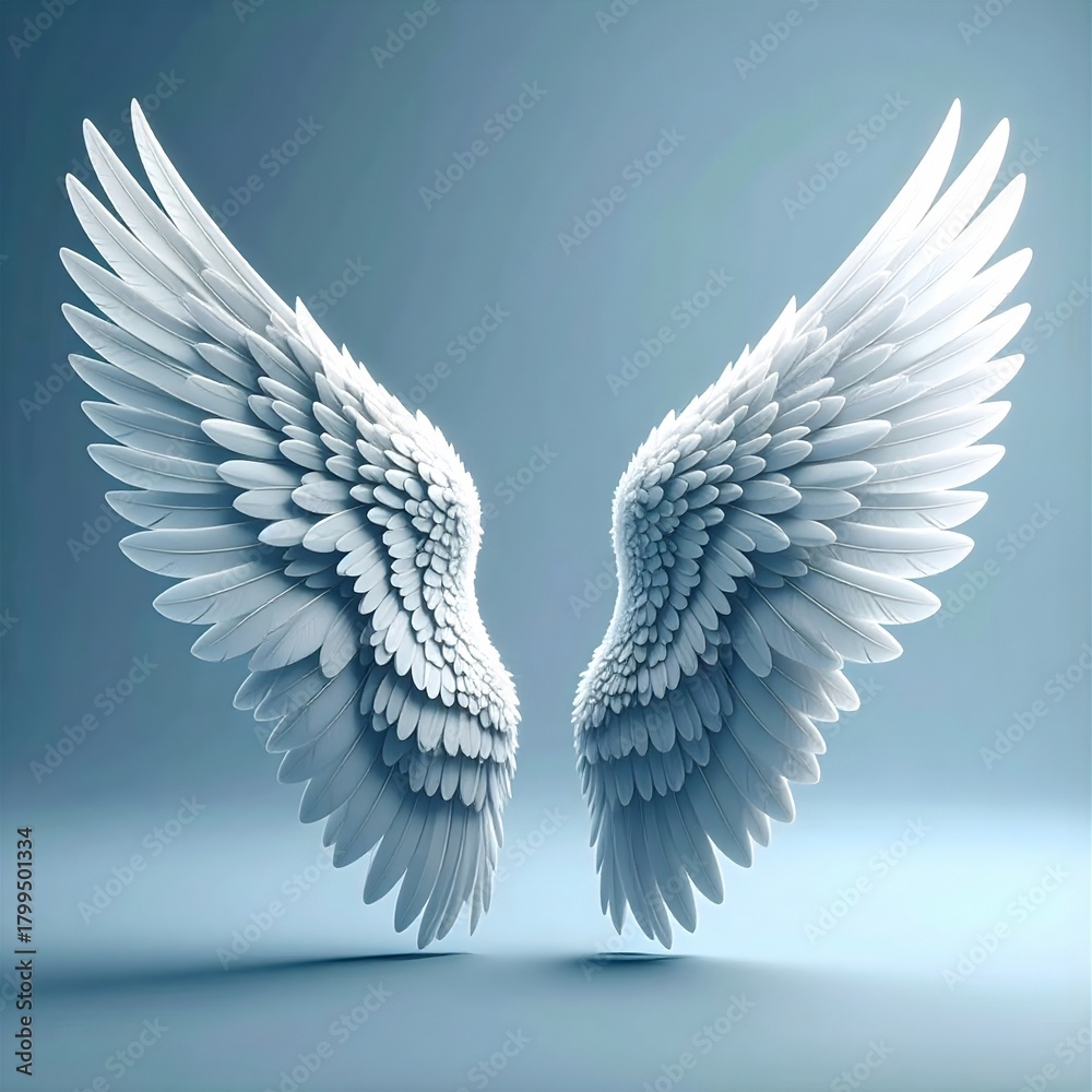 Naklejka premium Zwei weiße Engelsflügel, vor einem schönen blauen Hintergrund