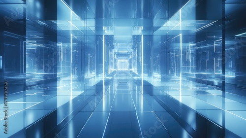 Fototapeta Naklejka Na Ścianę i Meble -  Abstract blue digital tunnel creating futuristic architecture