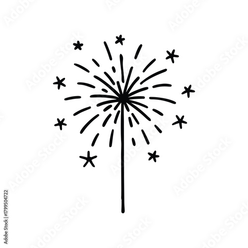 A Simple Line Drawing of a Sparkler, Symbolizing Celebration, Joy, and the Festive Spirit of Holidays and Special Occasions