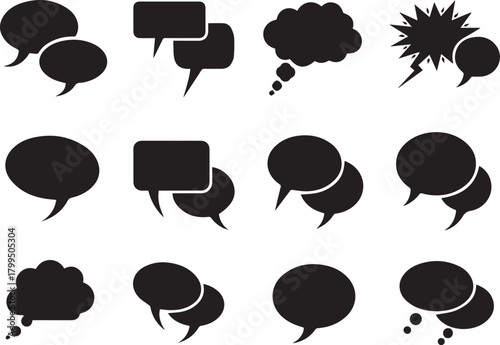 Create kinds of conversation bubble icon Block silhouette on white background.