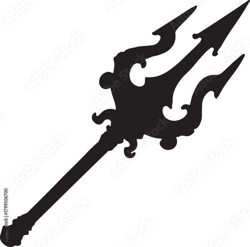 Ornate Black Trident Silhouette on White Background